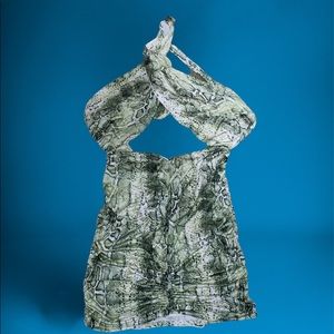 Snakeskin print crisscross ruched dress